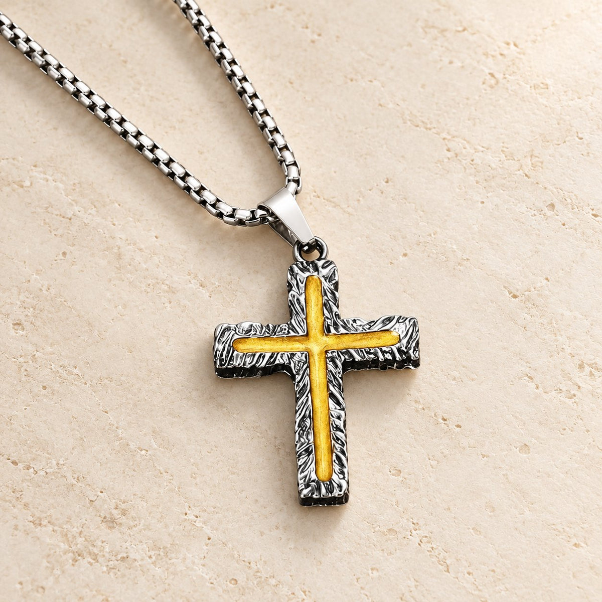 Minimalist Style Silver-golden Lava Cross Pendant Necklace