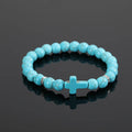 Pulsera de Cordón con Cuentas Redondas de Turquesa y Cruz
