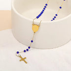 Collar de Cuentas de Cristal con Medalla de la Virgen María y Dije de Cruz