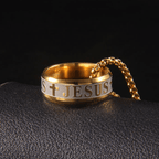 Anillo y Collar de Cadena con Grabado Láser "JESÚS" Estilo Combinado