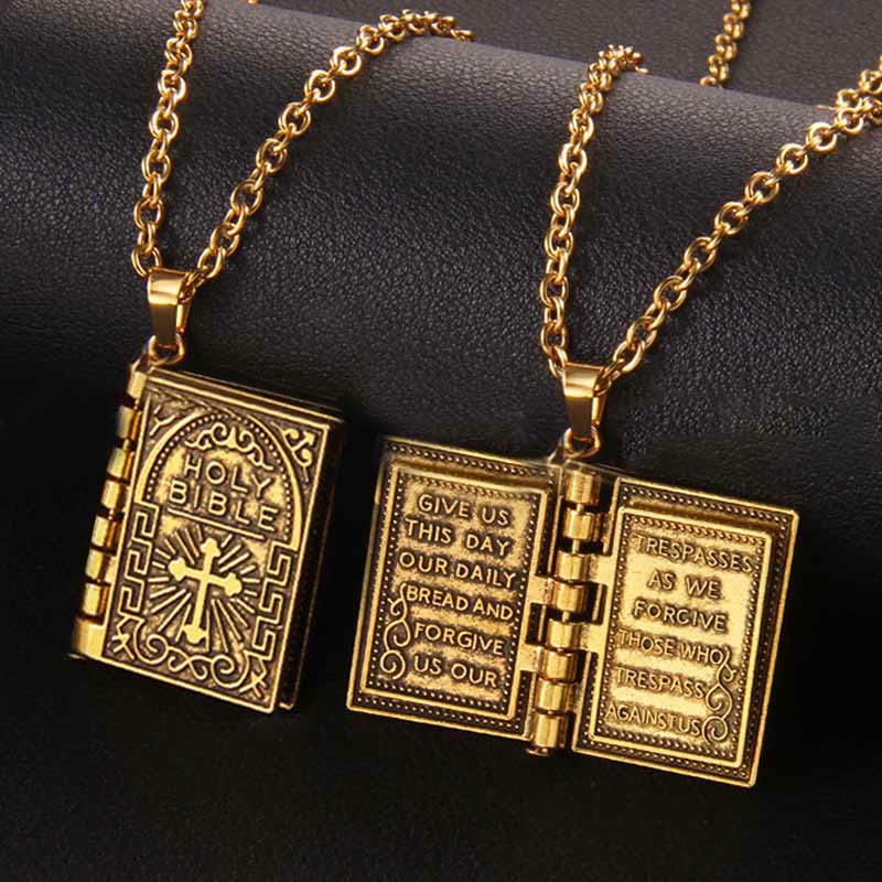 Collar de Calidad con Dije Giratorio de Cruz y Santa Biblia
