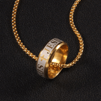 Anillo y Collar de Cadena con Grabado Láser "JESÚS" Estilo Combinado