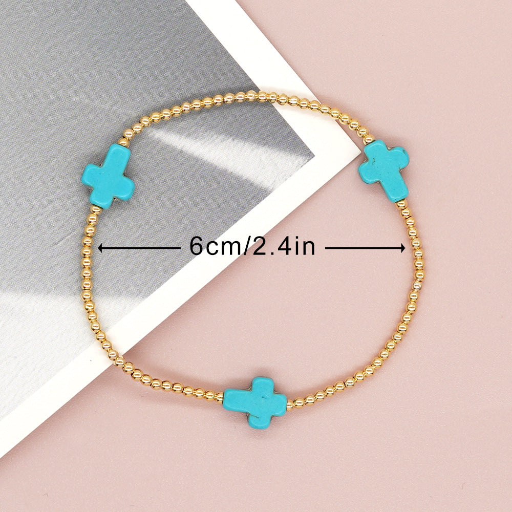 Pulsera de Cuentas de Turquesa con Cruz de Diseño Original