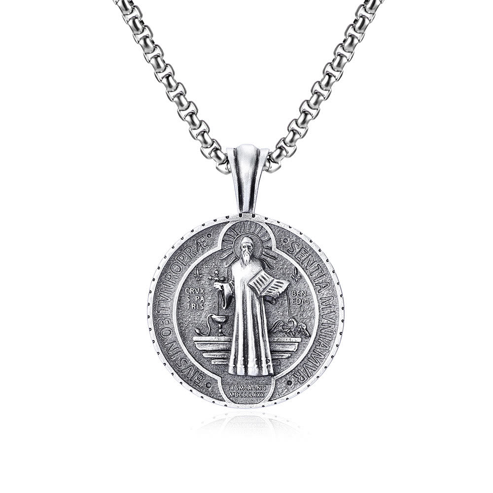 Collar Católico Vintage con Dije de San Benito: Joyería Amuleto para la Oración