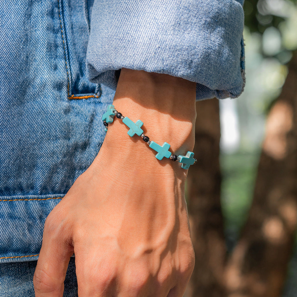 Pulsera de Turquesa de Oración con Cuentas y Crucifijo
