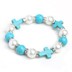 Pulsera de Energía Sanadora de Cruz con Perla y Turquesa