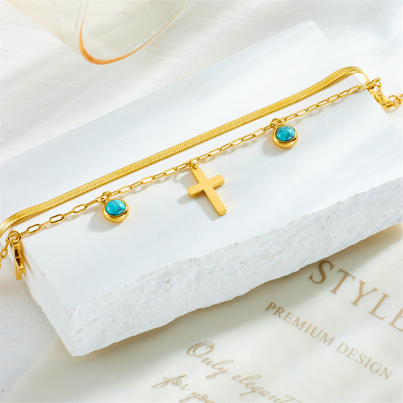 Pulsera de Doble Capa Adornada con Turquesa