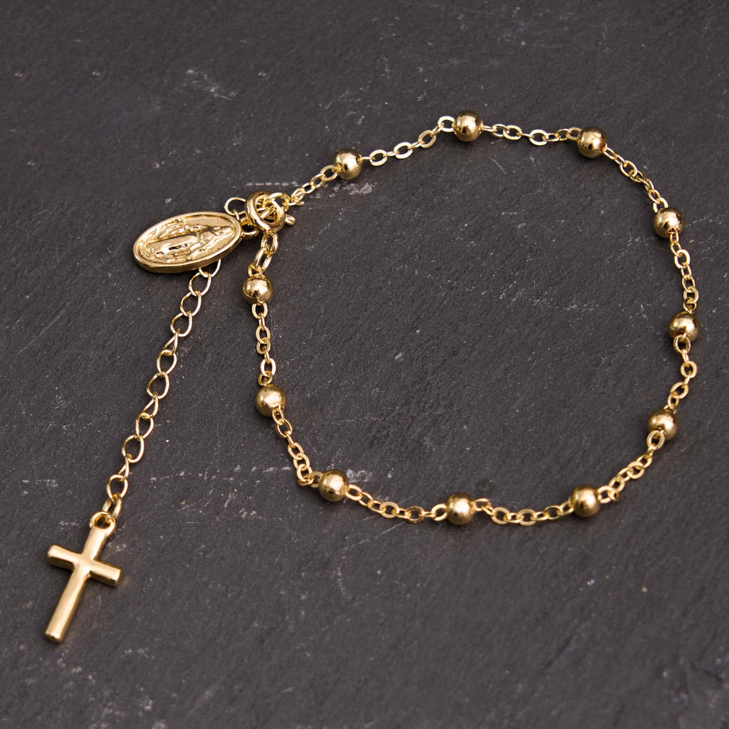 Pulsera Casual Ajustable con Medalla de la Virgen María y Cruz