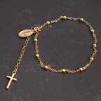Pulsera Casual Ajustable con Medalla de la Virgen María y Cruz