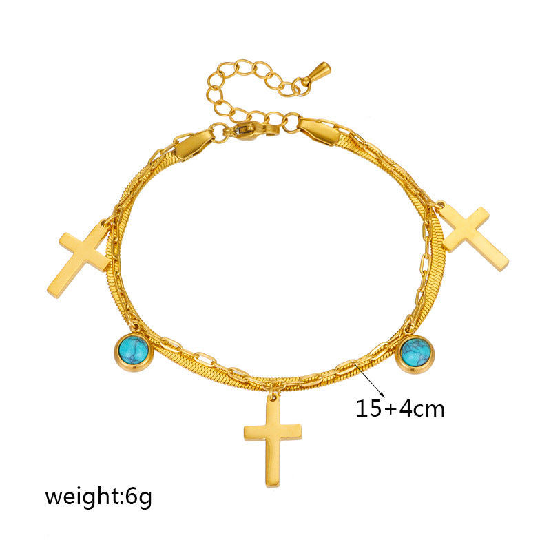 Pulsera de Doble Capa Adornada con Turquesa