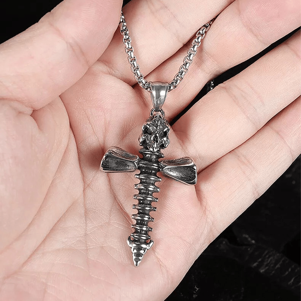 Collar con Dije de Calavera y Huesos Cruzados Estilo Punk