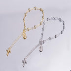 Pulsera Casual Ajustable con Medalla de la Virgen María y Cruz