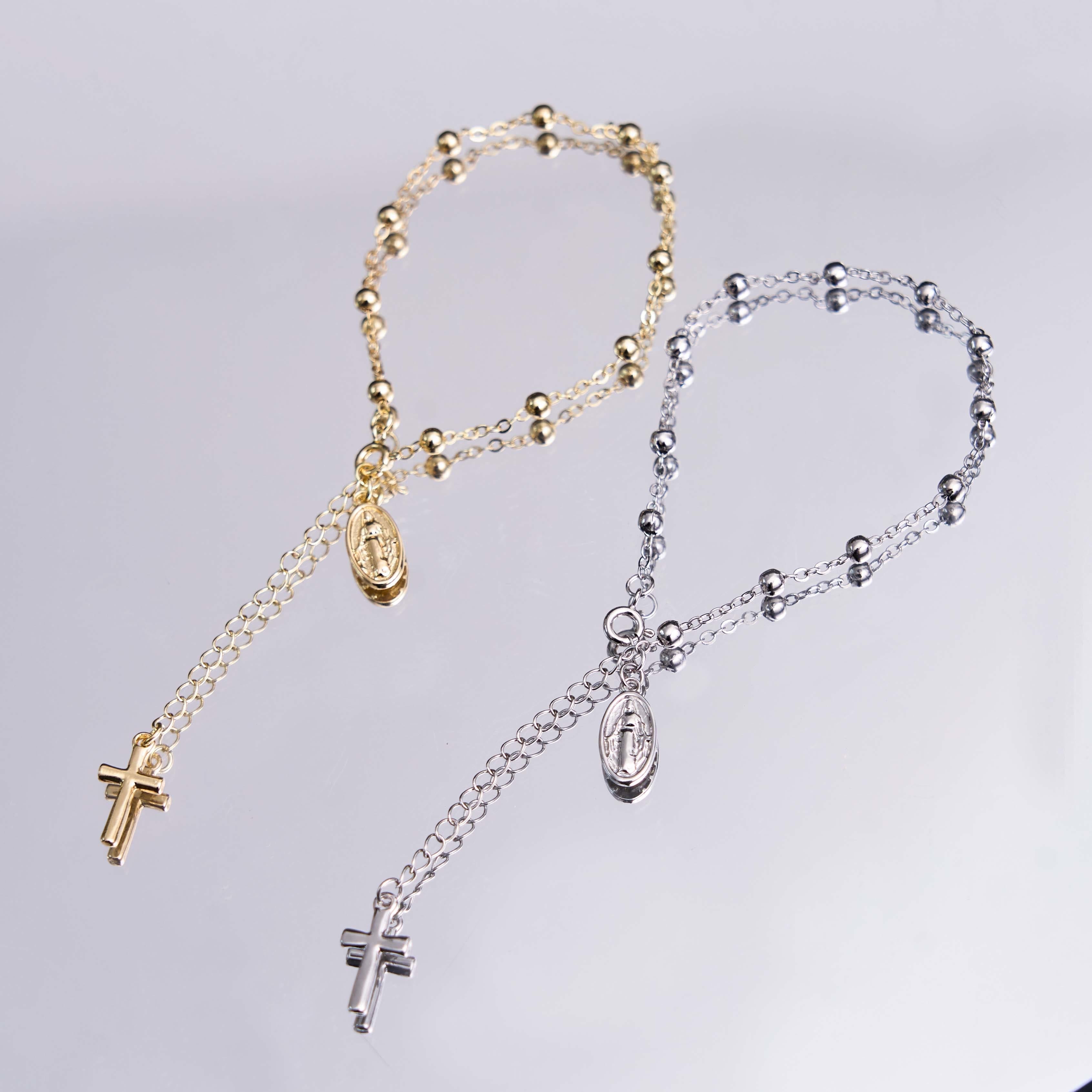 Pulsera Casual Ajustable con Medalla de la Virgen María y Cruz