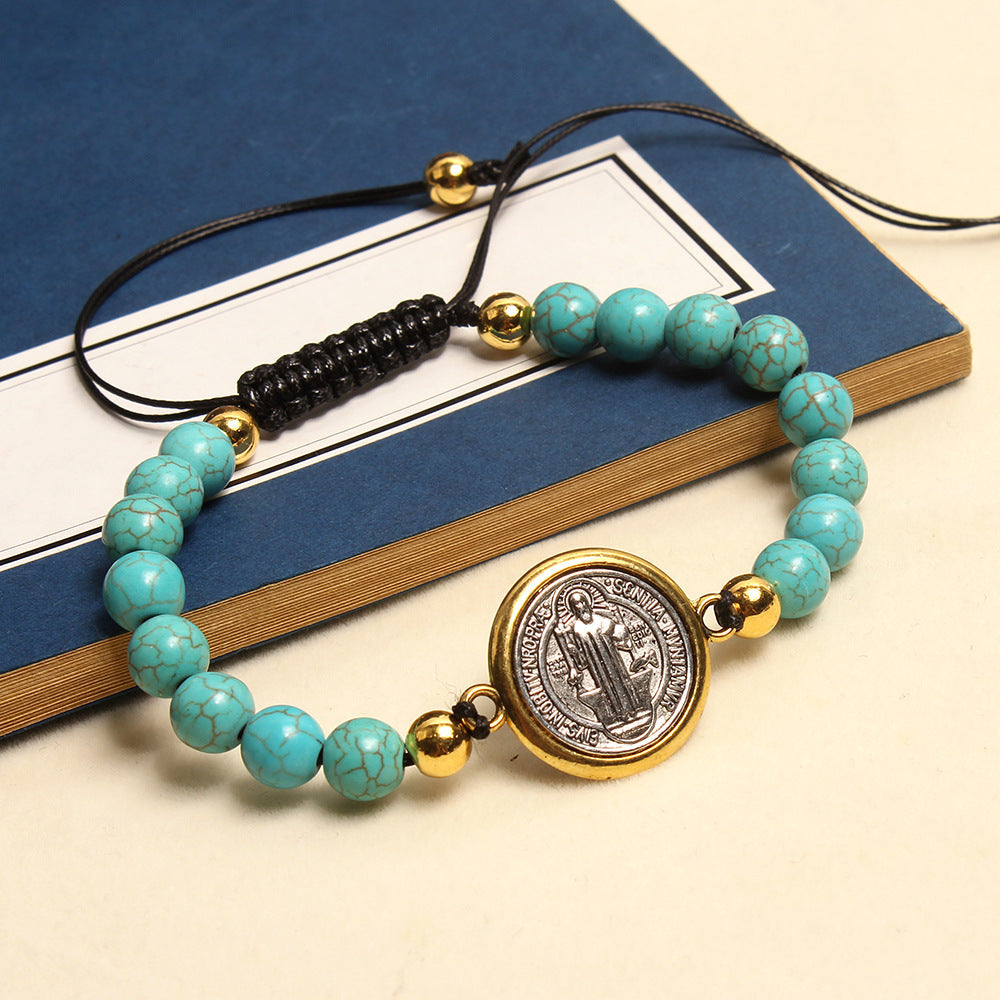 Pulsera de Cuentas de Turquesa de Oración y Bendición de San Benito