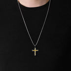 Collar con Dije de Cruz de Lava Plata-Dorado Estilo Minimalista
