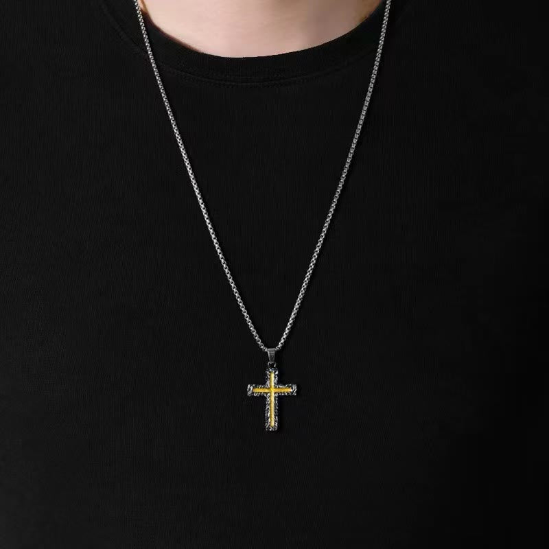 Collar con Dije de Cruz de Lava Plata-Dorado Estilo Minimalista