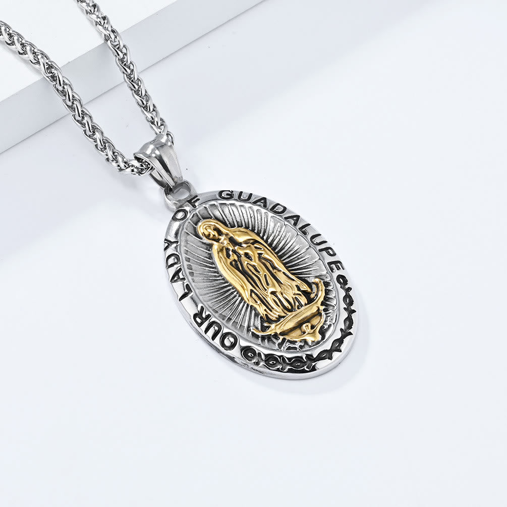 Collar de Acero Inoxidable de la Virgen de Guadalupe en 3 Colores
