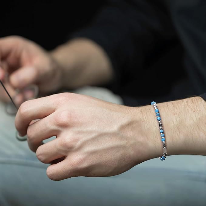Pulsera de Cordón de Cuentas Sanadoras de Turquesa con Cruz
