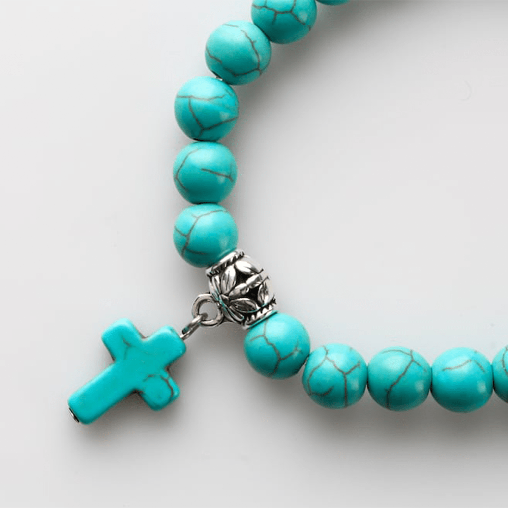 Pulsera Crucifijo de Cuentas de Turquesa Mate