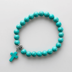 Pulsera Crucifijo de Cuentas de Turquesa Mate