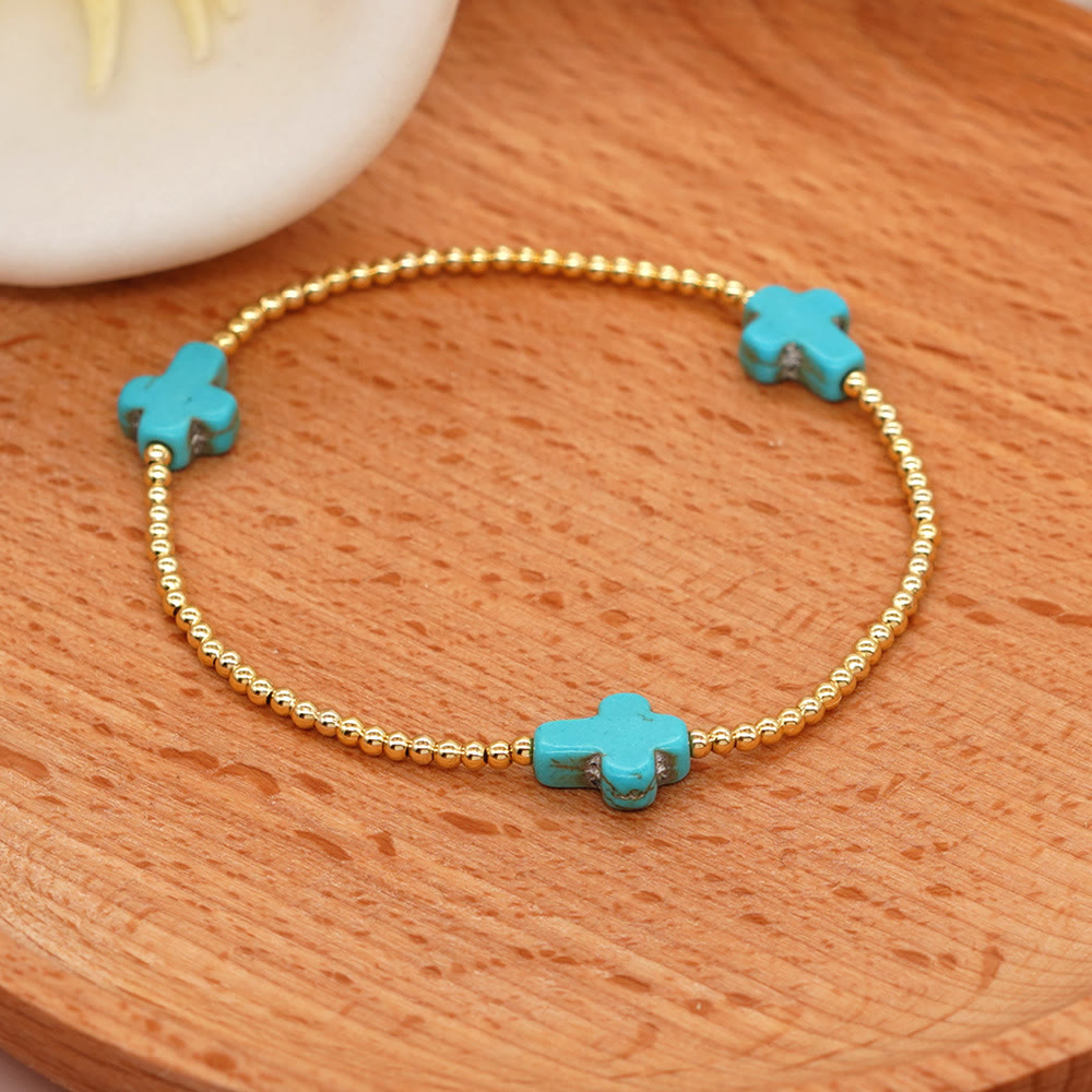 Pulsera de Cuentas de Turquesa con Cruz de Diseño Original
