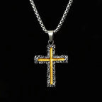Collar con Dije de Cruz de Lava Plata-Dorado Estilo Minimalista