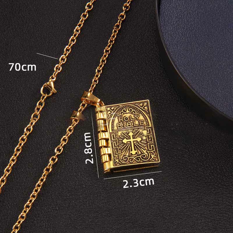 Collar de Calidad con Dije Giratorio de Cruz y Santa Biblia