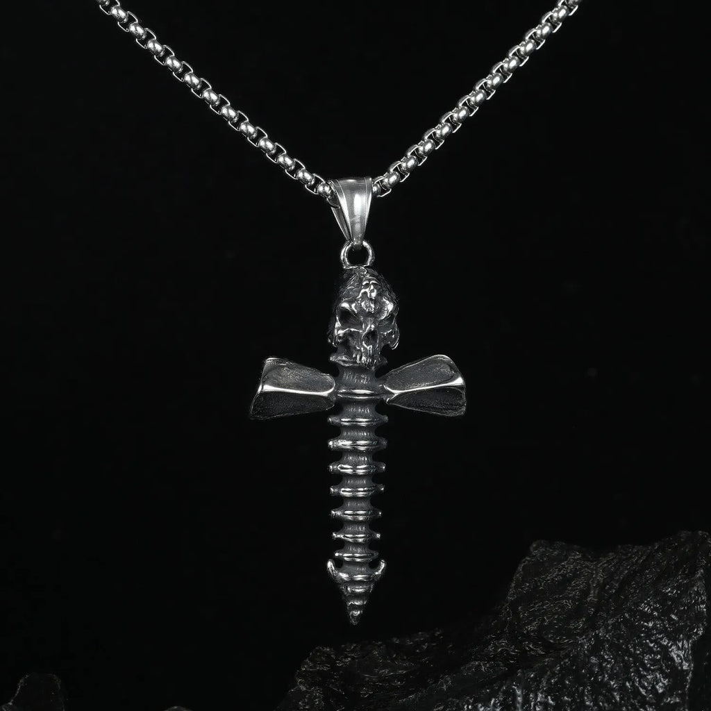 Collar con Dije de Calavera y Huesos Cruzados Estilo Punk