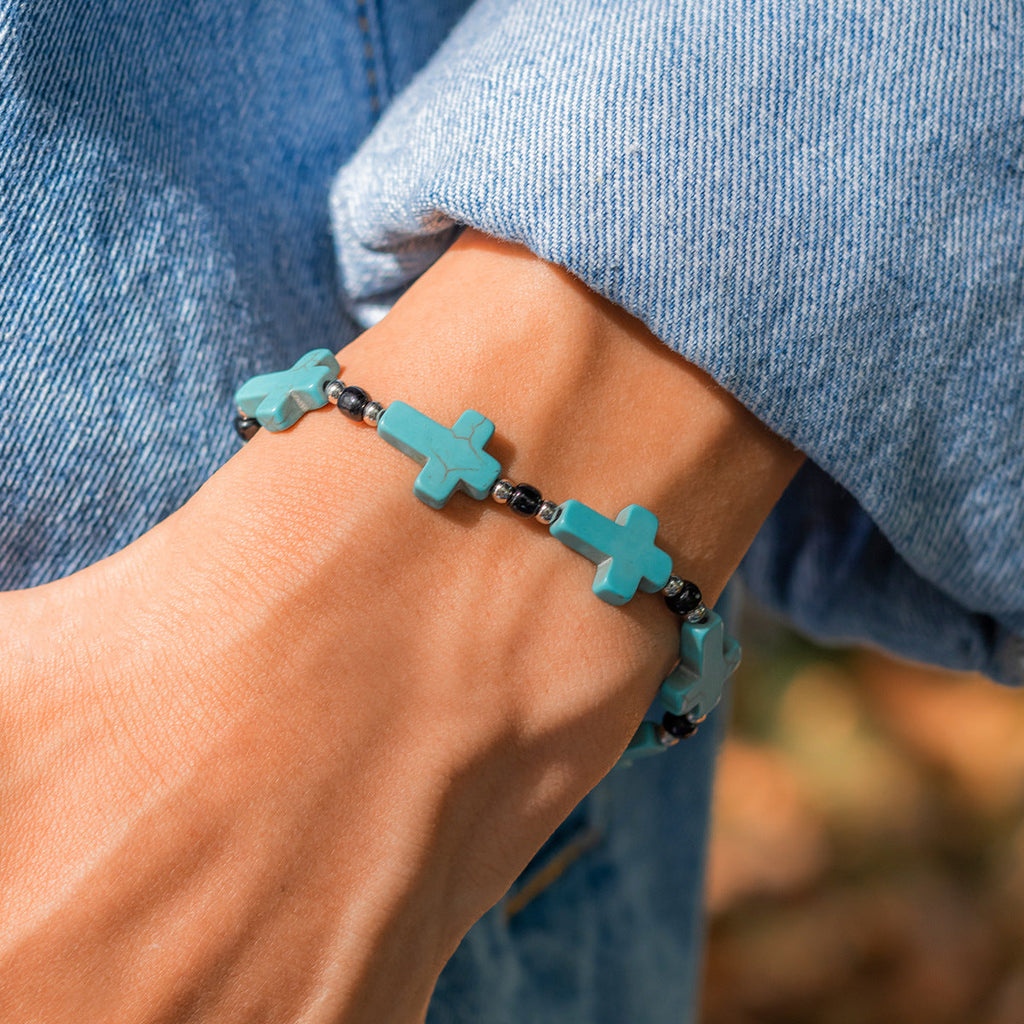 Pulsera de Turquesa de Oración con Cuentas y Crucifijo