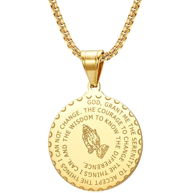Collar con Placa Redonda de Manos Orando