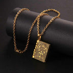 Collar de Calidad con Dije Giratorio de Cruz y Santa Biblia