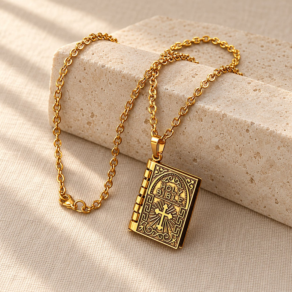 Turnable Cross Holy Bible Pendant Quality Necklace