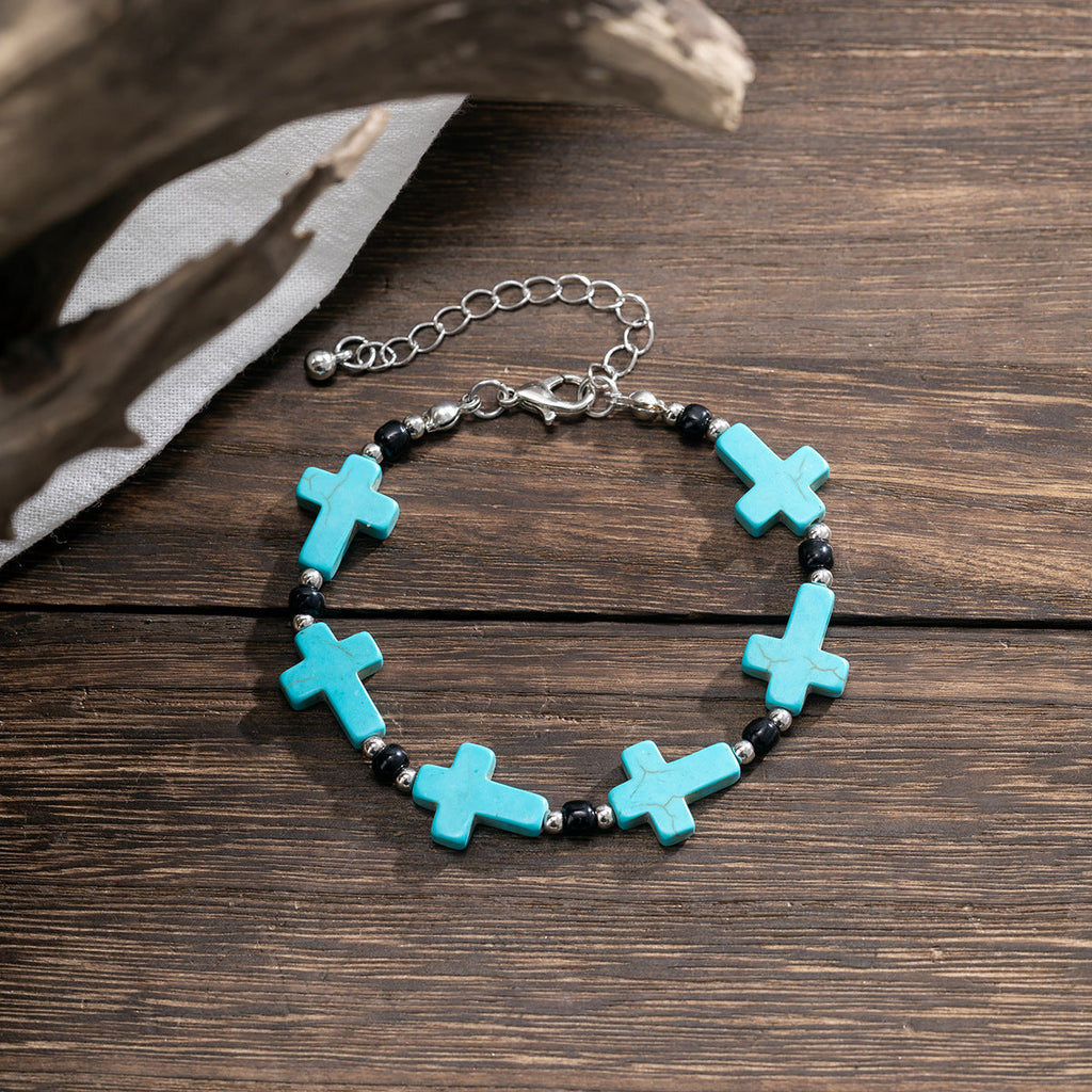 Pulsera de Turquesa de Oración con Cuentas y Crucifijo