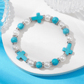 Pulsera de Energía Sanadora de Cruz con Perla y Turquesa