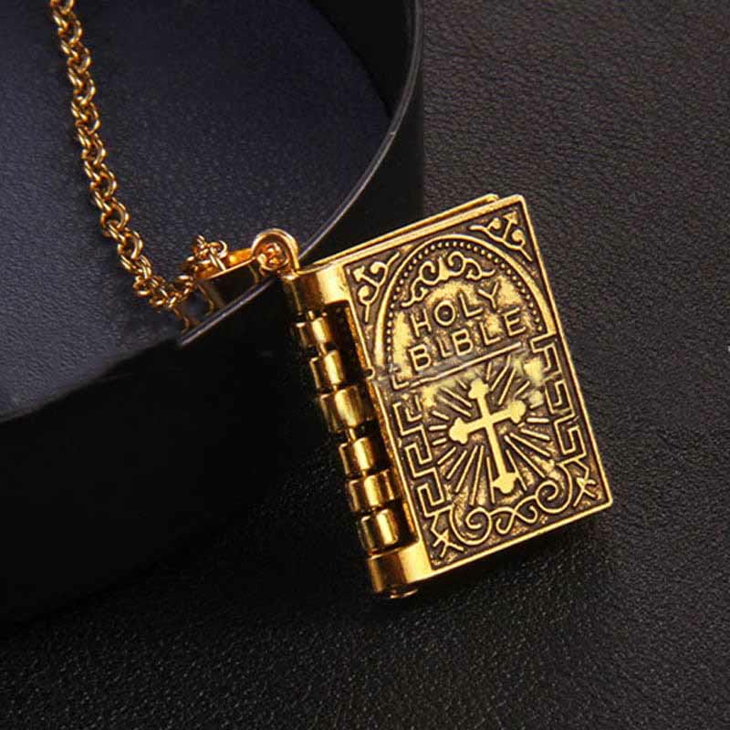 Collar de Calidad con Dije Giratorio de Cruz y Santa Biblia