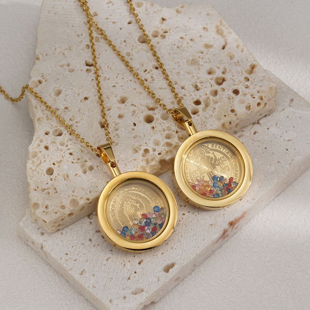 Collar Redondo de Oro Reversible: Virgen y San Benito