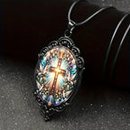 Collar con Dije de Cristal de Cruz y Paloma Santa Estilo Retro