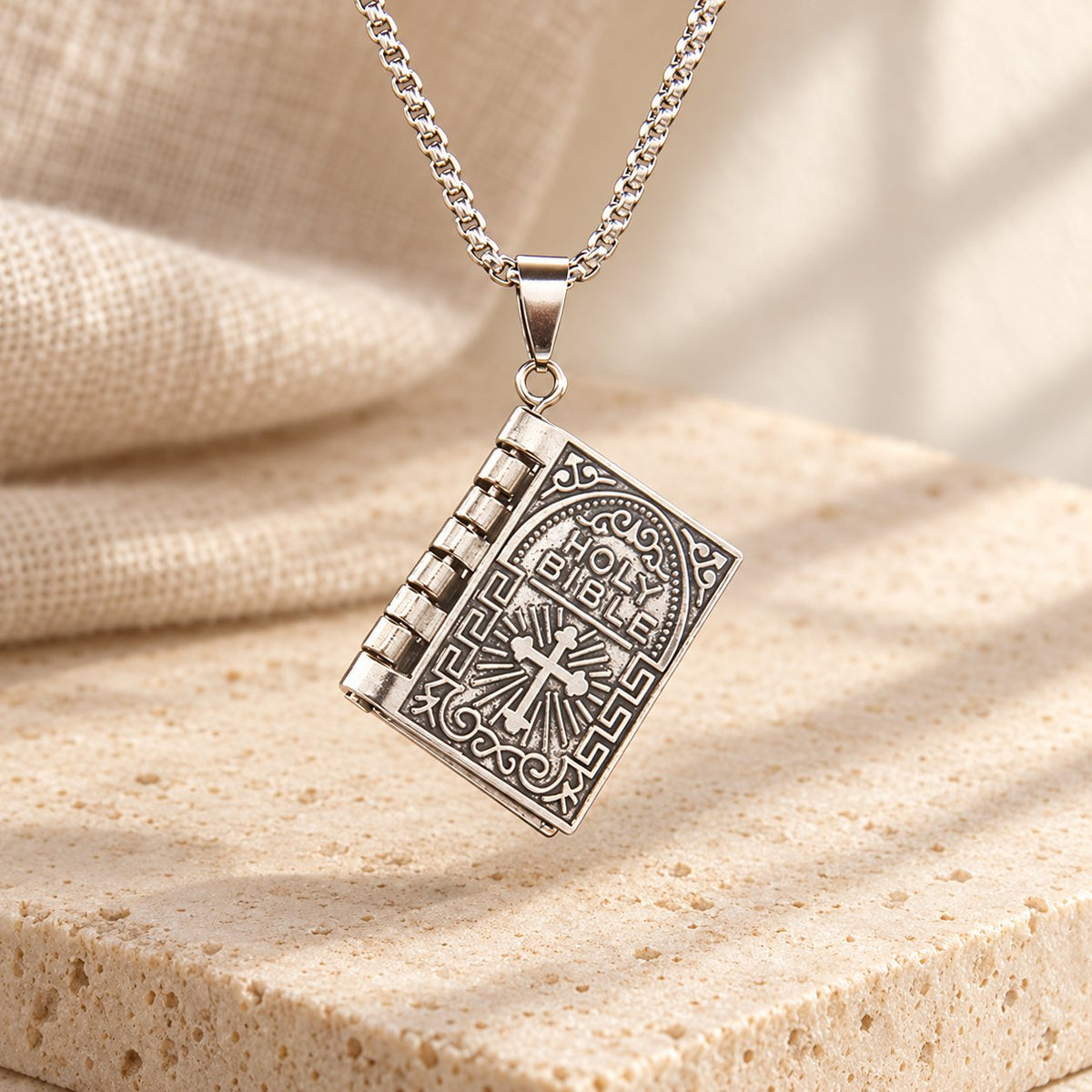 Turnable Cross Holy Bible Pendant Quality Necklace
