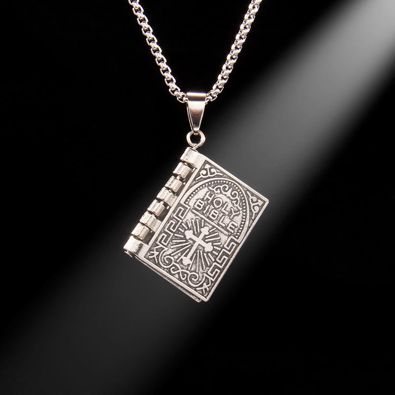 Collar de Calidad con Dije Giratorio de Cruz y Santa Biblia
