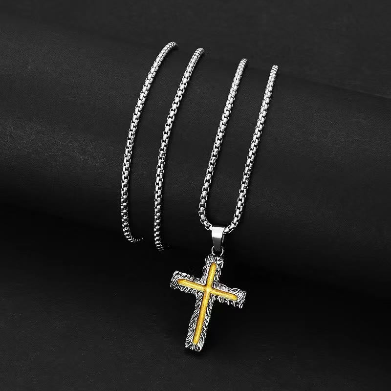 Collar con Dije de Cruz de Lava Plata-Dorado Estilo Minimalista