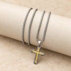 Minimalist Style Silver-golden Lava Cross Pendant Necklace