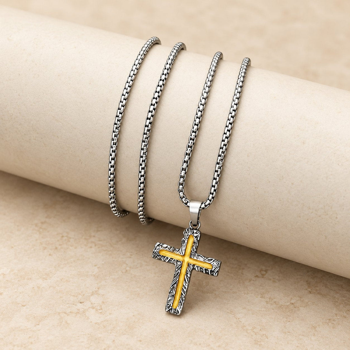 Minimalist Style Silver-golden Lava Cross Pendant Necklace