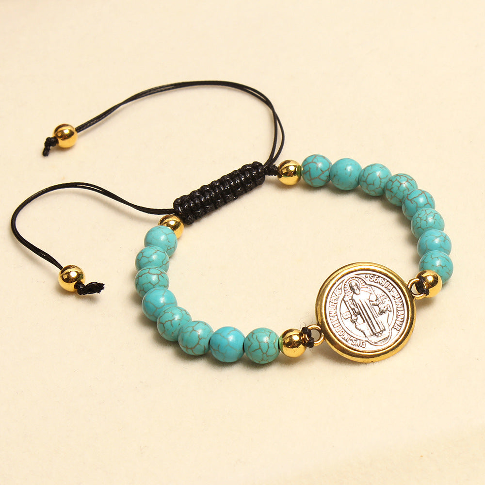 Pulsera de Cuentas de Turquesa de Oración y Bendición de San Benito