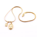 Collar de Oro con Doble Dije Redondo de la Virgen