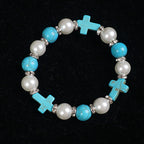 Pulsera de Energía Sanadora de Cruz con Perla y Turquesa