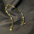 Pulsera de Bronce con Estrella de la Suerte, Ángel y Cruz de Corazón Estilo Retro