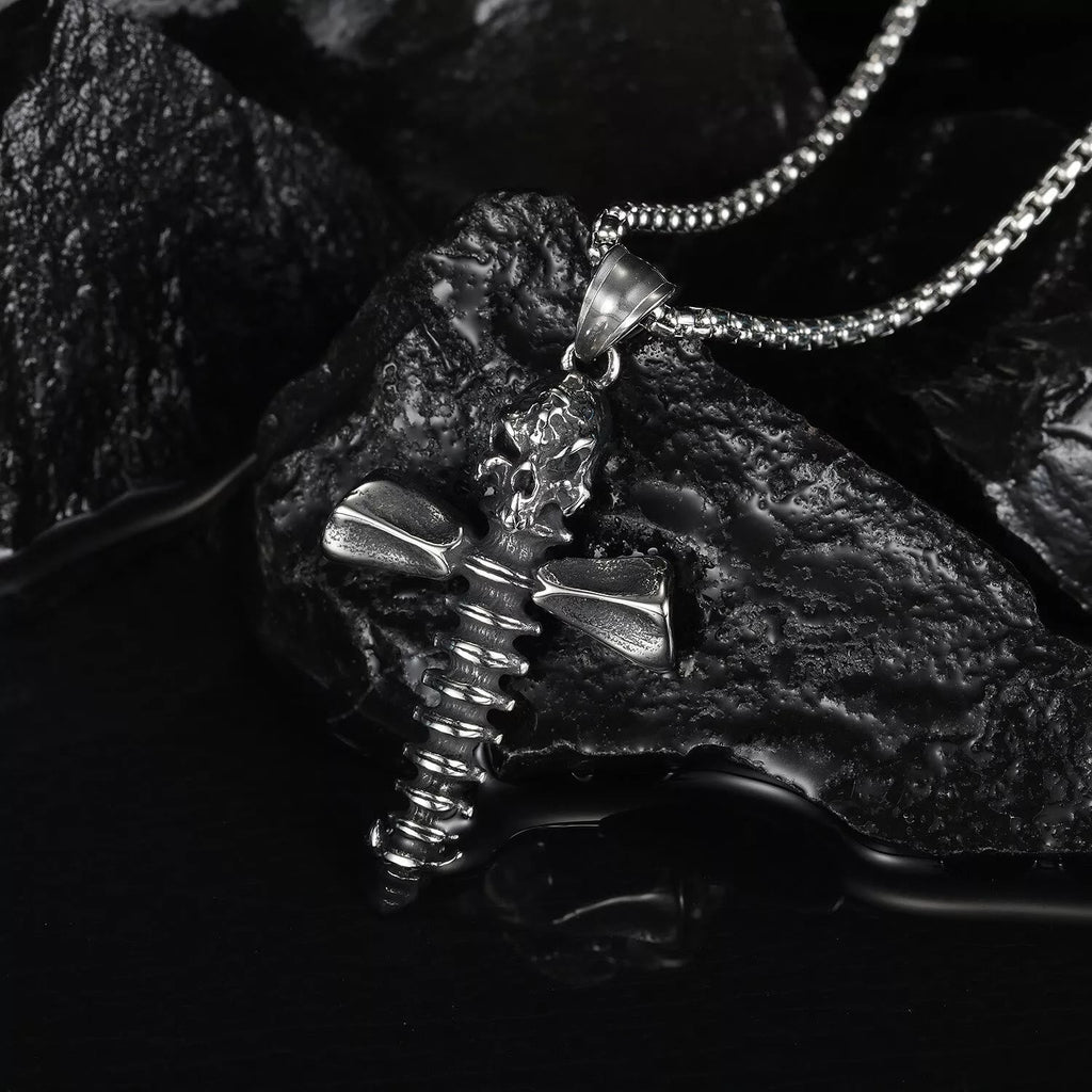 Collar con Dije de Calavera y Huesos Cruzados Estilo Punk