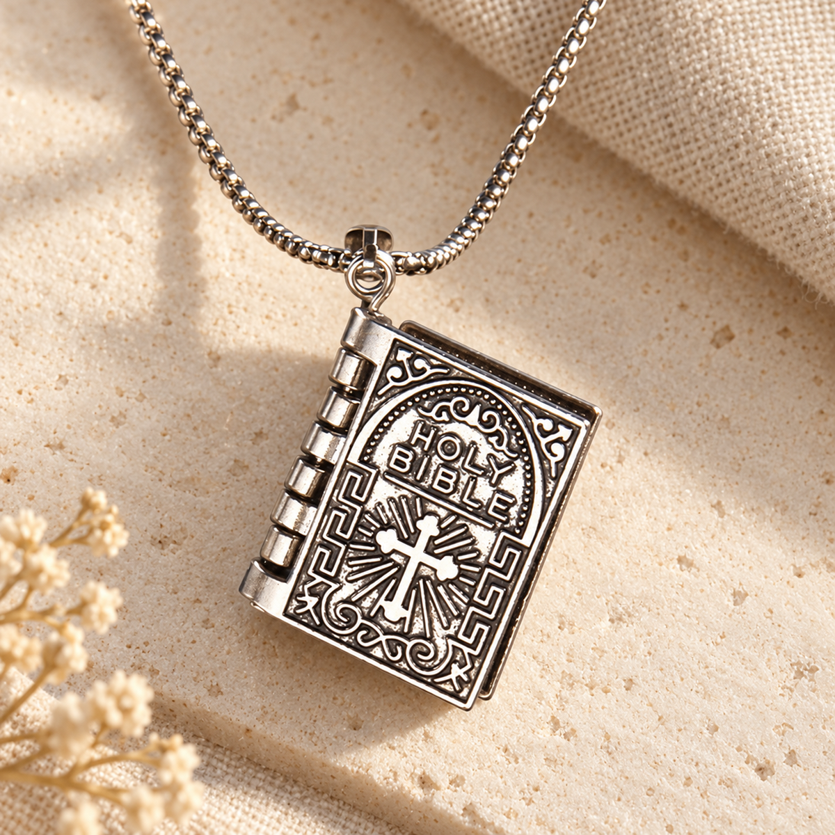 Turnable Cross Holy Bible Pendant Quality Necklace