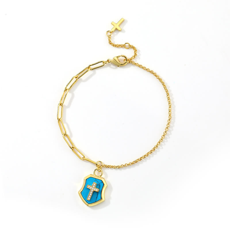 Pulsera de Bendición Escudo de Cruz de Turquesa con Circonias