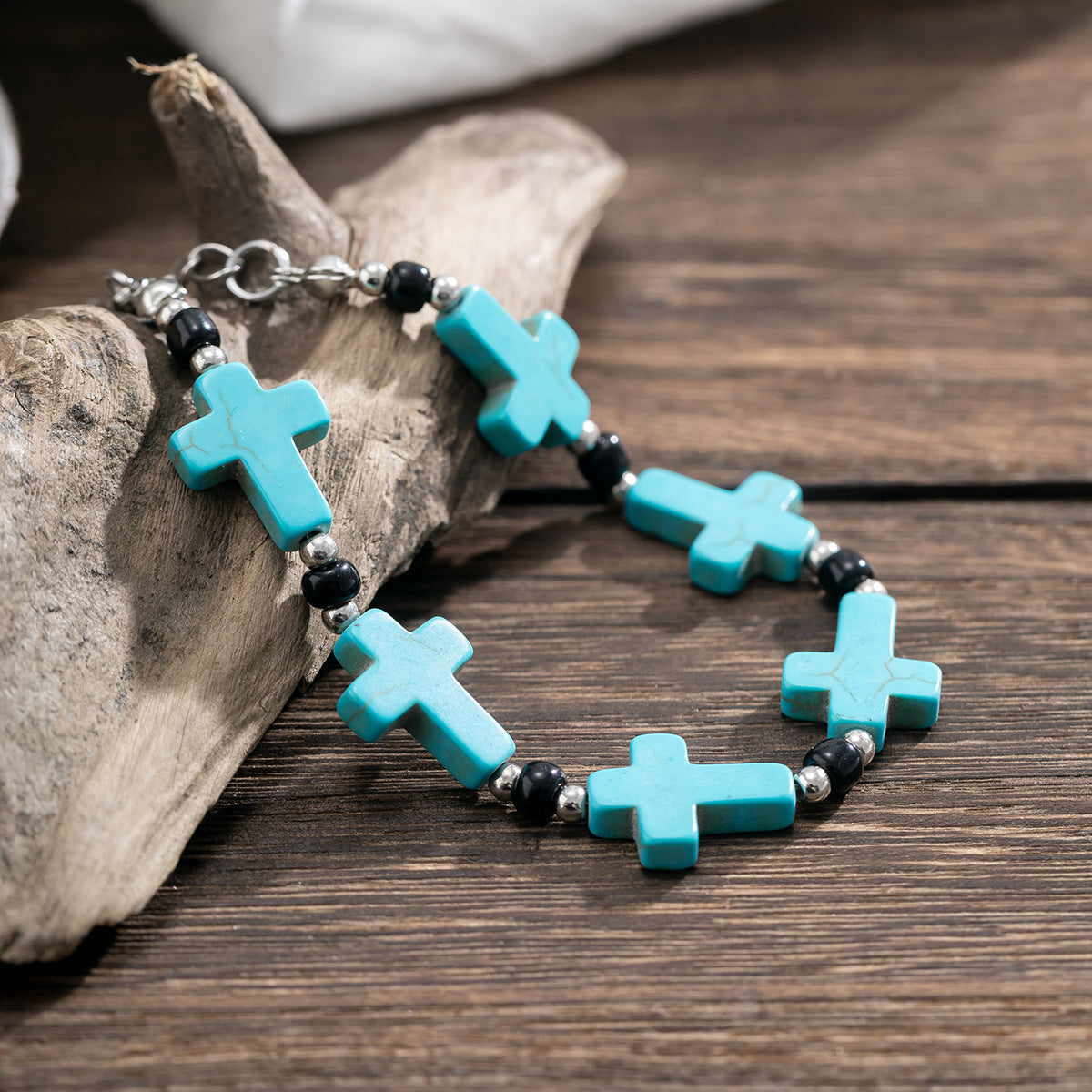 Pulsera de Turquesa de Oración con Cuentas y Crucifijo